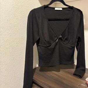 Gaze Black Long Sleeve Blouse
